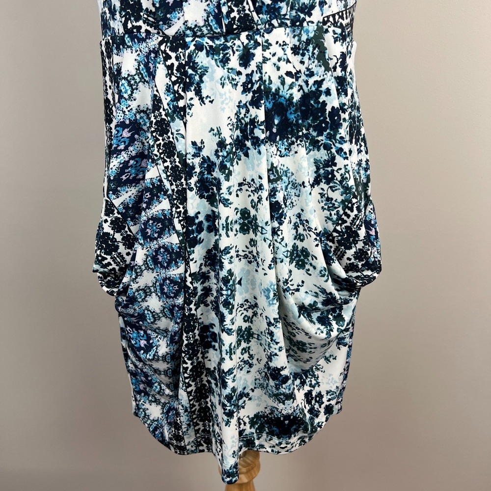 BCBGGeneration Dress Womens Medium Blue Floral Mini Draped Pocket Sleeveless NEW - Picture 4 of 15